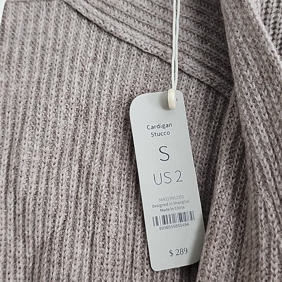 Neiwai V-Neck Wool Cashmere Blend Belted Cardigan Stucco Loose Fit (S) NWT - Picture 14 of 15